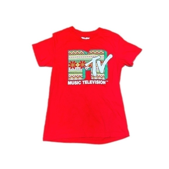 MTV Women Music Retro Holiday T-shirt Red Ugly Christmas - Size S - Picture 2 of 4
